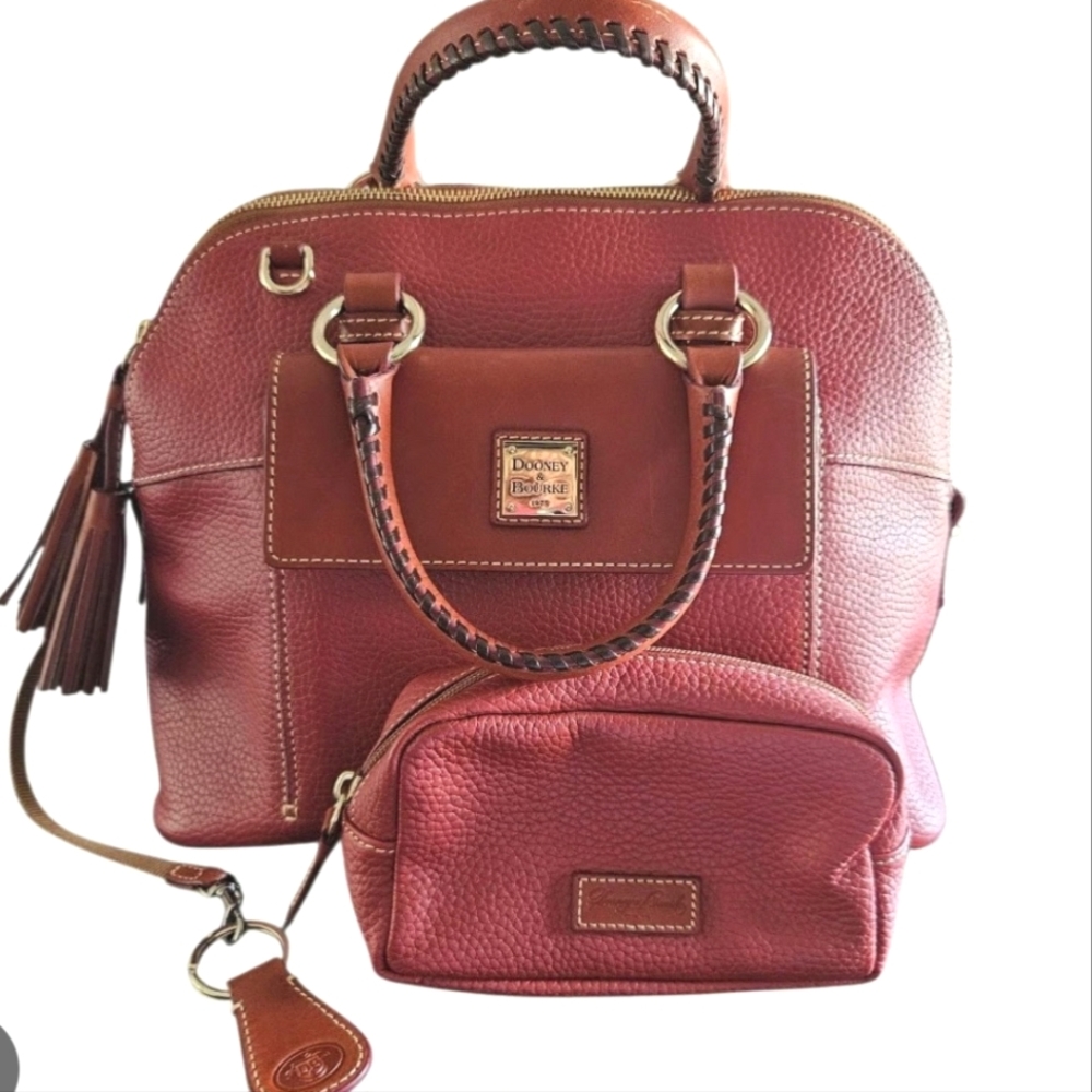 Dooney and Bourke Domed Satchel with Matching Cosmetic Case And Key Fob